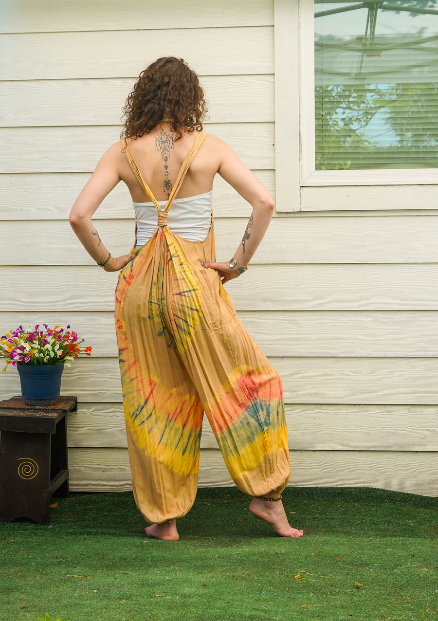 Dandelion Spiral Hand Dyed Dungarees Overalls Jumpsuit with Pockets