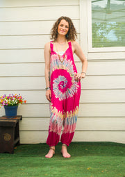Pink Bloom Hand Dyed Dungarees Overalls Jumpsuit with Pockets