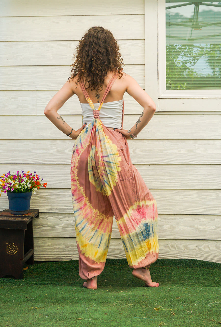 Summer Ember Hand Dyed Dungarees Overalls Jumpsuit with Pockets
