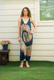 Baja Bloom Hand Dyed Dungarees Overalls Jumpsuit with Pockets