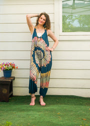Baja Bloom Hand Dyed Dungarees Overalls Jumpsuit with Pockets