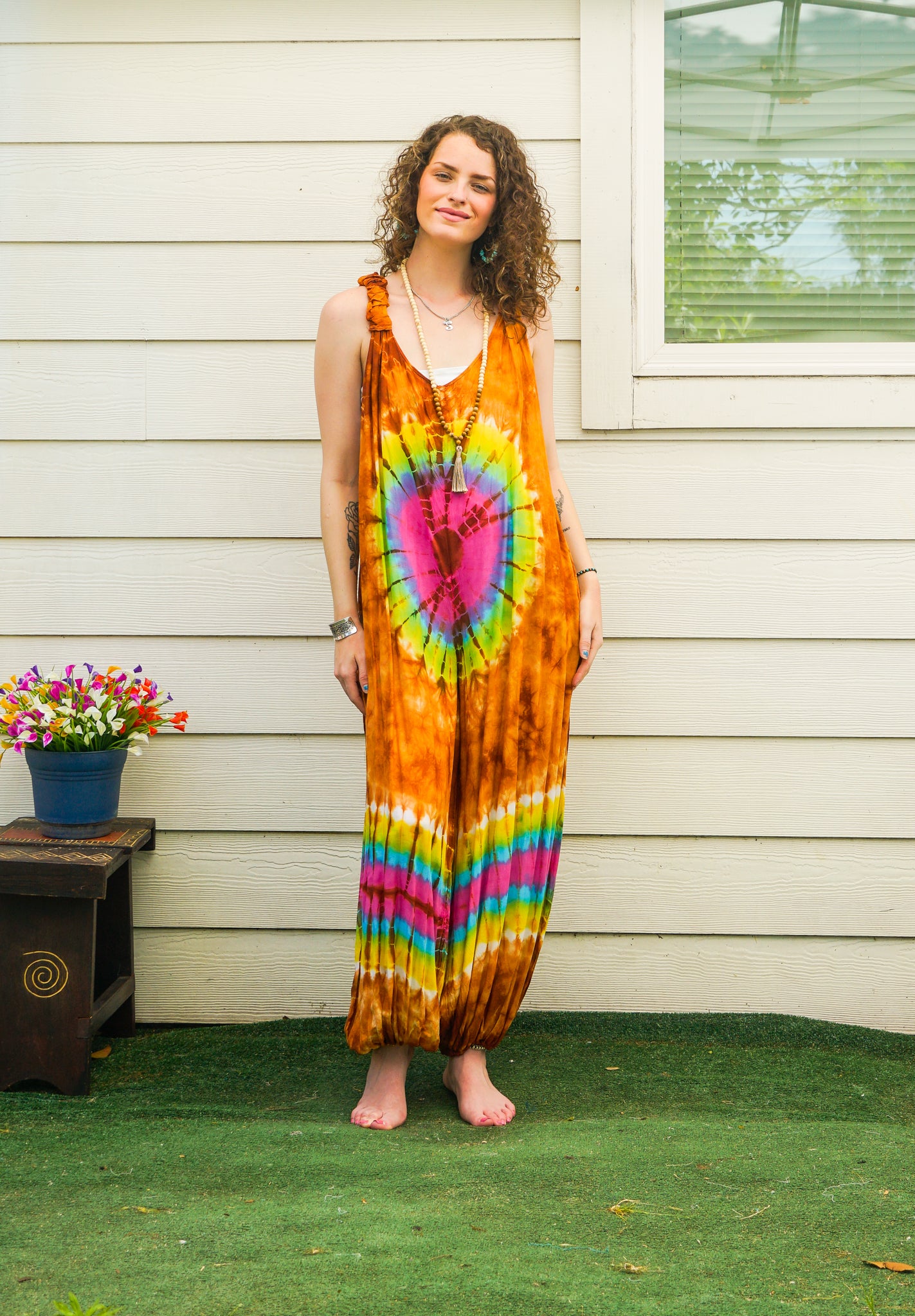 Earthchild Hand Dyed Dungarees Overalls Jumpsuit Romper with Pockets