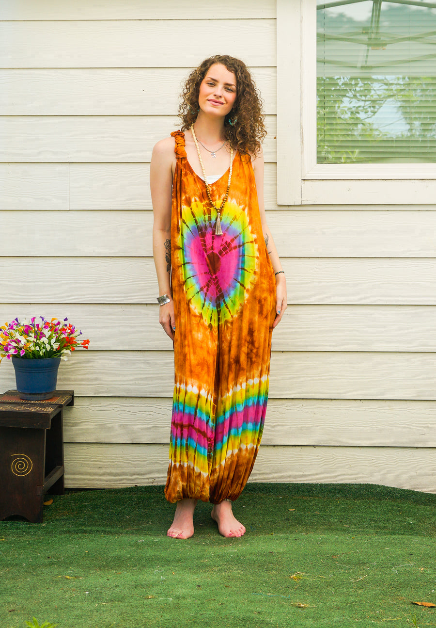 Earthchild Hand Dyed Dungarees Overalls Jumpsuit Romper with Pockets