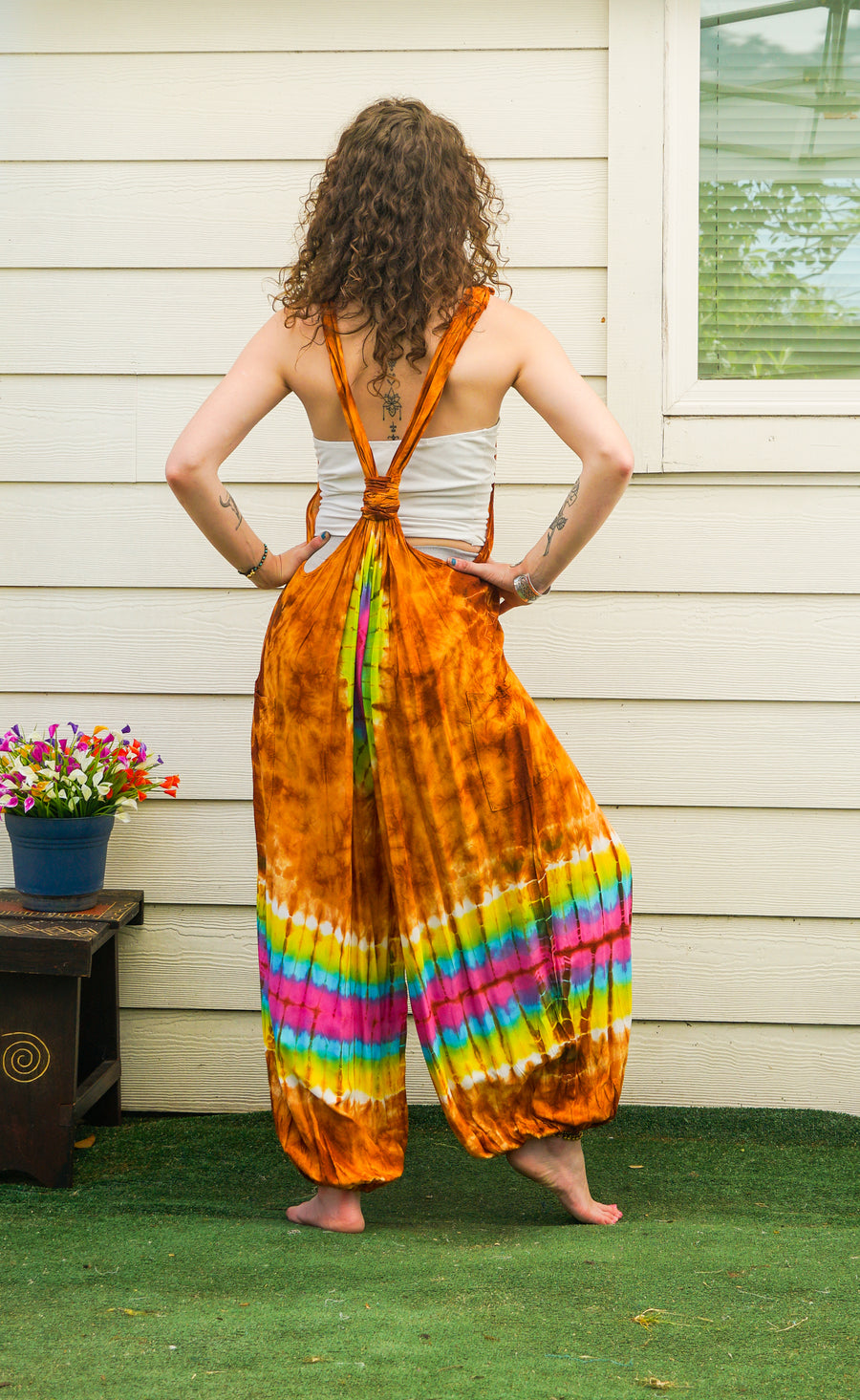 Earthchild Hand Dyed Dungarees Overalls Jumpsuit Romper with Pockets