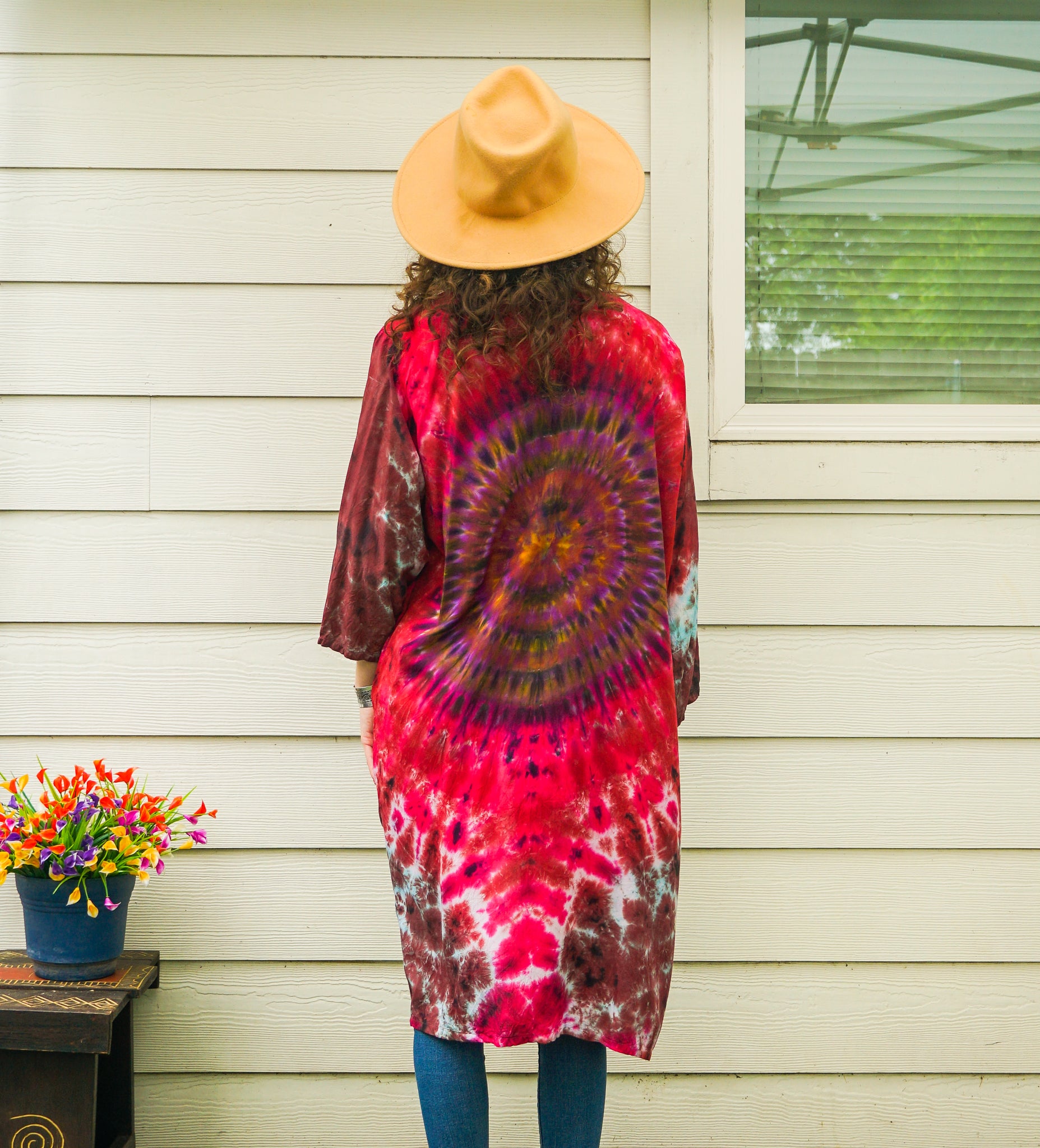 Crimson Drift Tie-Dye Kimono – Hand-Dyed Boho Duster
