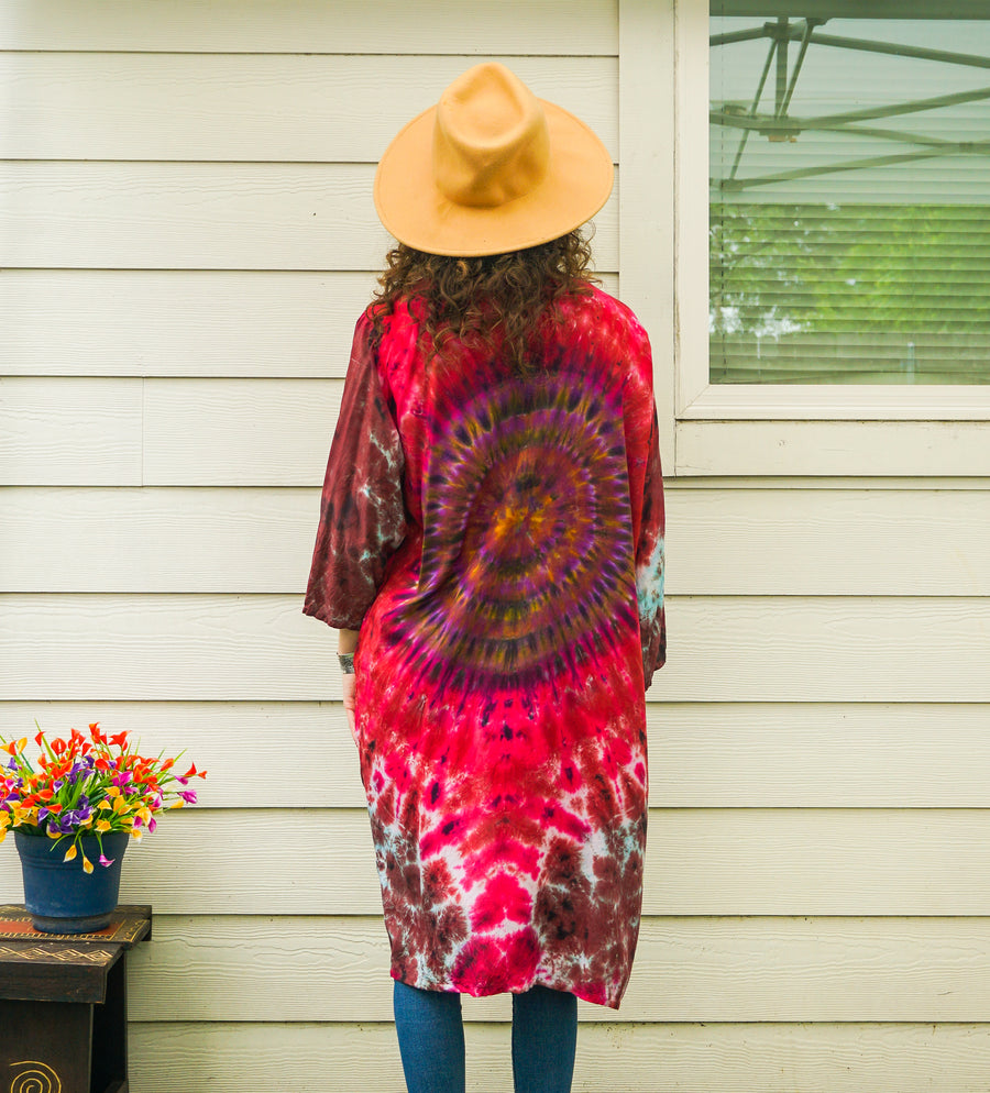 Crimson Drift Tie-Dye Kimono