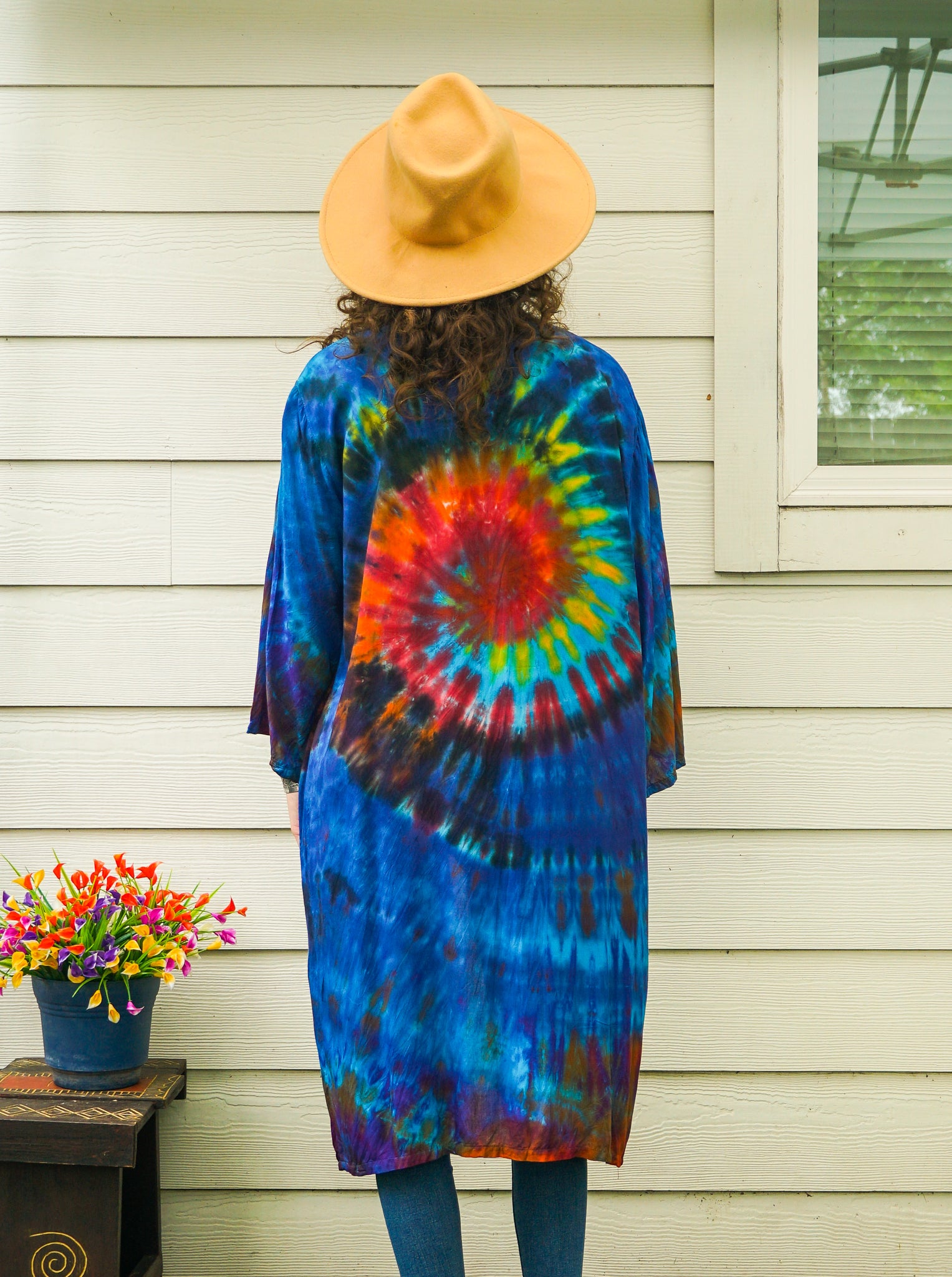Rainbow Spiral Heart Kimono – Hand-Dyed Boho Duster