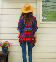 Solar Bloom Tie-Dye Kaftan Blouse – Boho V-Neck Flowing Top
