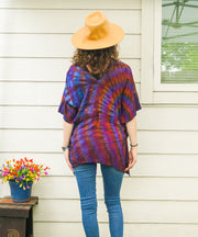 Midnight Prism Waves Boho Poncho Top – Hand-Dyed Flow Tunic