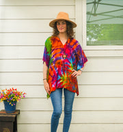 Rainbow Waves Boho Poncho Top – Hand-Dyed Flow Tunic