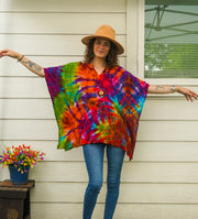 Rainbow Waves Boho Poncho Top – Hand-Dyed Flow Tunic