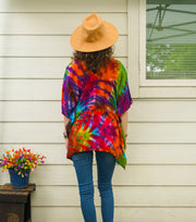 Rainbow Waves Boho Poncho Top – Hand-Dyed Flow Tunic