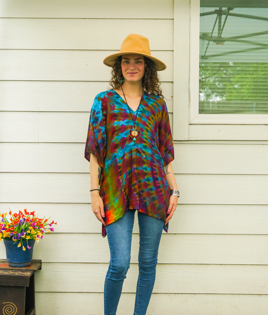 Prism Waves Boho Poncho Top – Hand-Dyed Flow Tunic