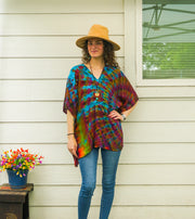 Prism Waves Boho Poncho Top – Hand-Dyed Flow Tunic