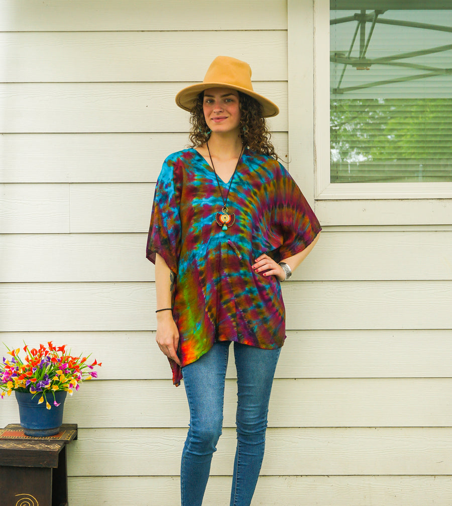 Prism Waves Boho Poncho Top – Hand-Dyed Flow Tunic