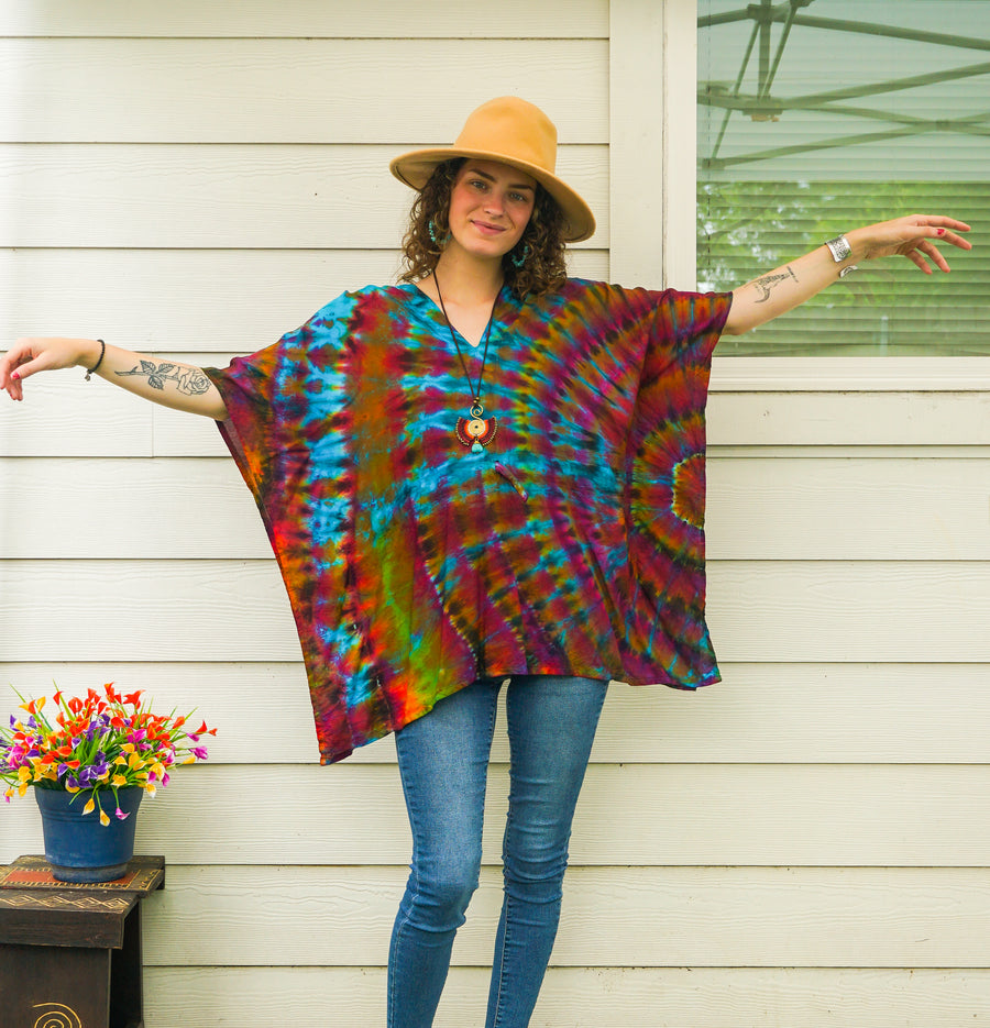 Prism Waves Boho Poncho Top – Hand-Dyed Flow Tunic