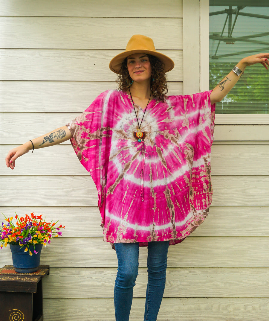 Rose Spiral Hand Dyed Tunic Boho Kaftan Blouse