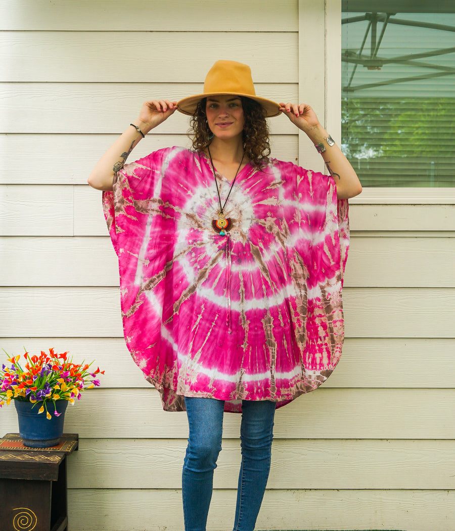 Rose Spiral Hand Dyed Tunic Boho Kaftan Blouse