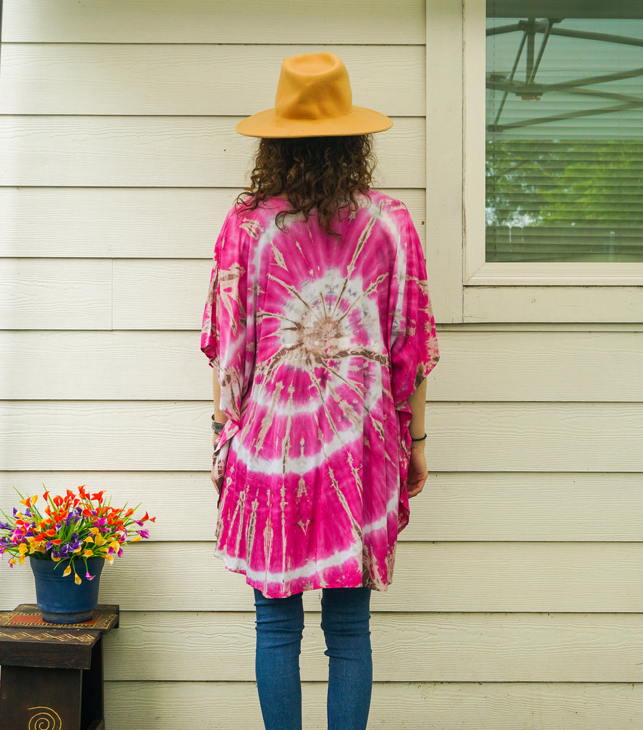 Rose Spiral Hand Dyed Tunic Boho Kaftan Blouse