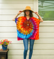 Radiant Sunburst Waves Boho Poncho Top – Hand-Dyed Flow Tunic