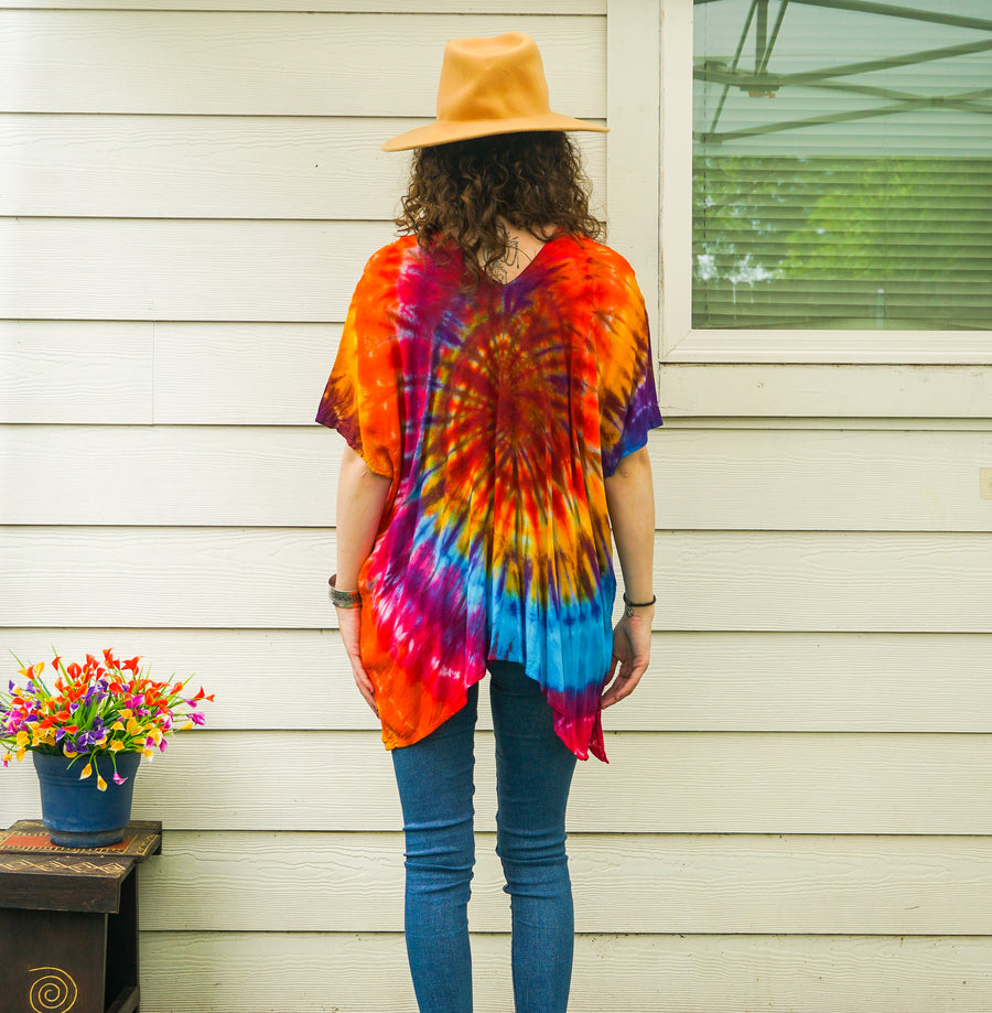 Radiant Sunburst Waves Boho Poncho Top – Hand-Dyed Flow Tunic