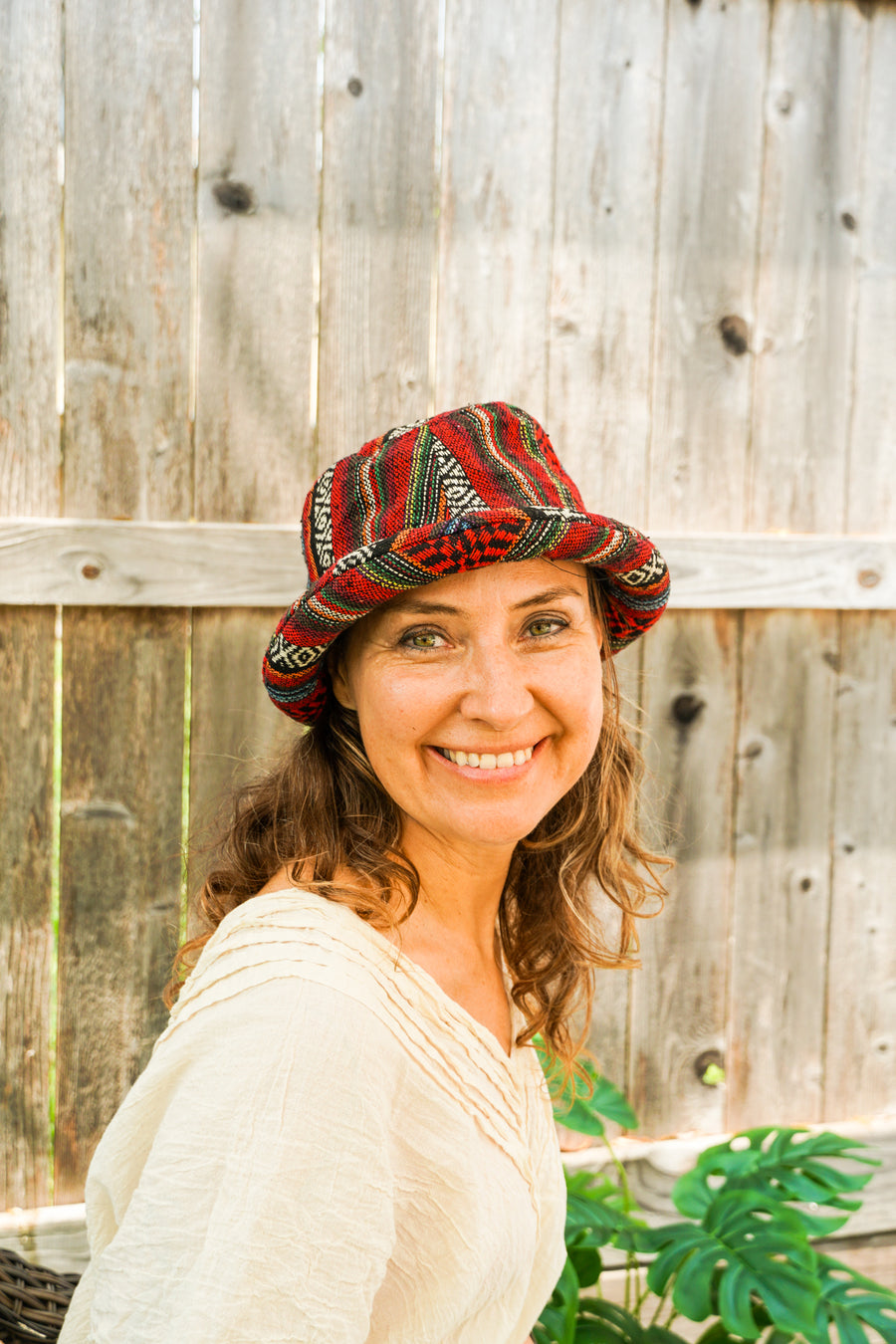 Handmade Boho Woven Bucket Hat – Red Tribal