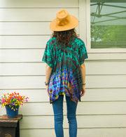 Jade Tide Waves Boho Poncho Top – Hand-Dyed Flow Tunic