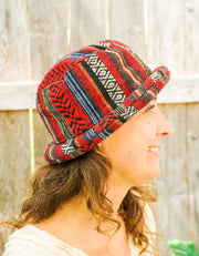 Handmade Boho Woven Bucket Hat – Red Tribal