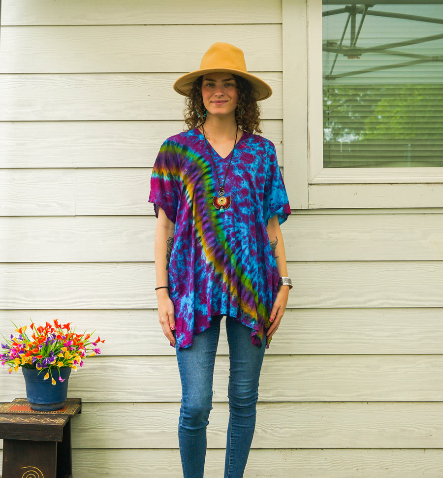 Aurora Waves Boho Poncho Top – Hand-Dyed Flow Tunic