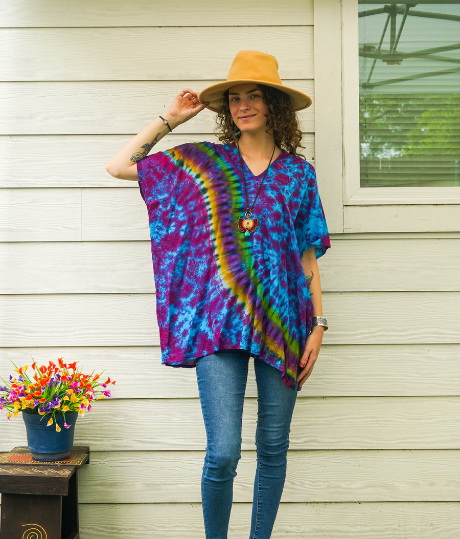Aurora Waves Boho Poncho Top – Hand-Dyed Flow Tunic