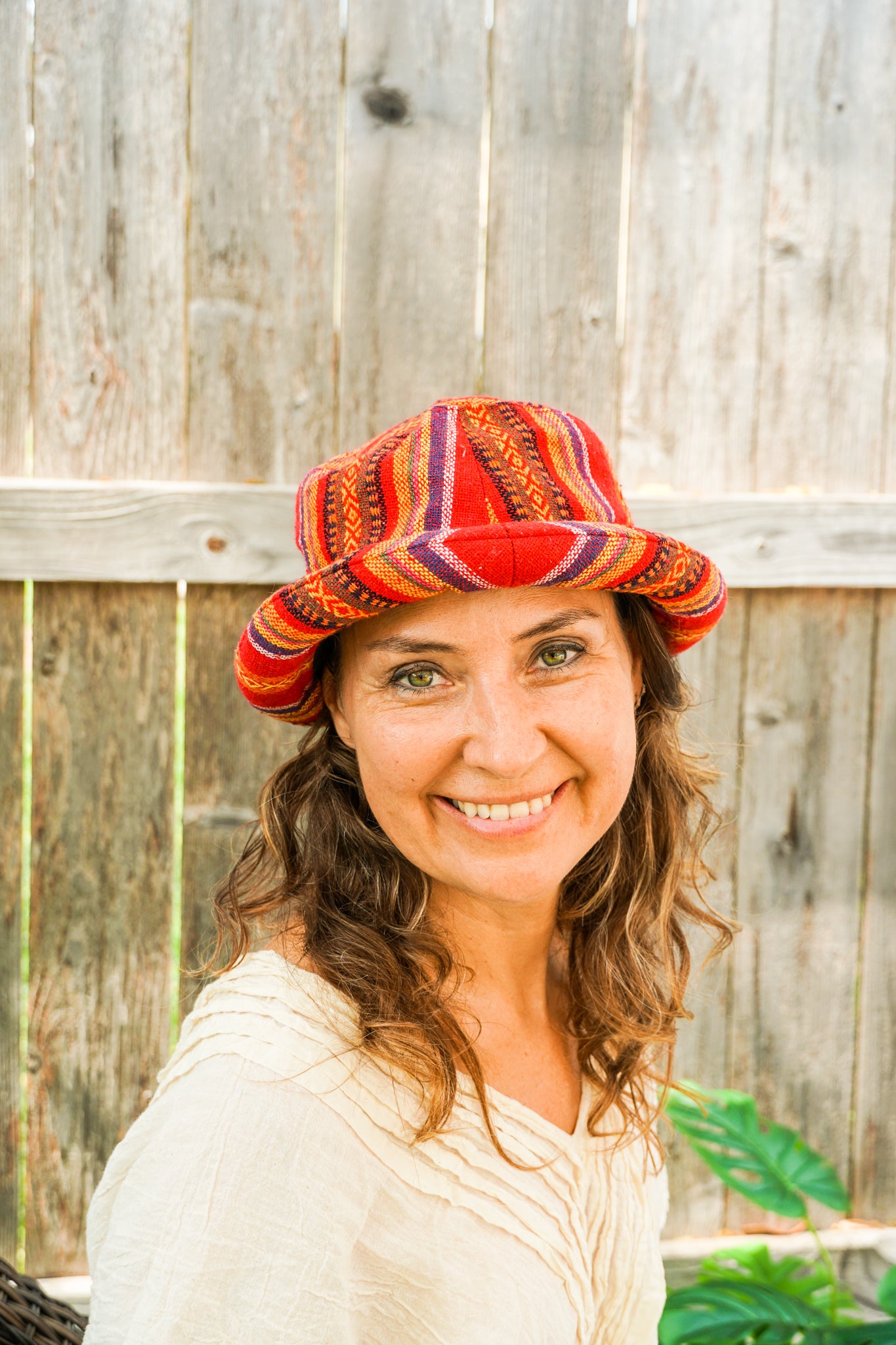 Handmade Boho Woven Bucket Hat – Sunset Red