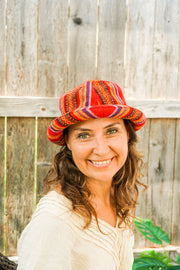 Handmade Boho Woven Bucket Hat – Sunset Red