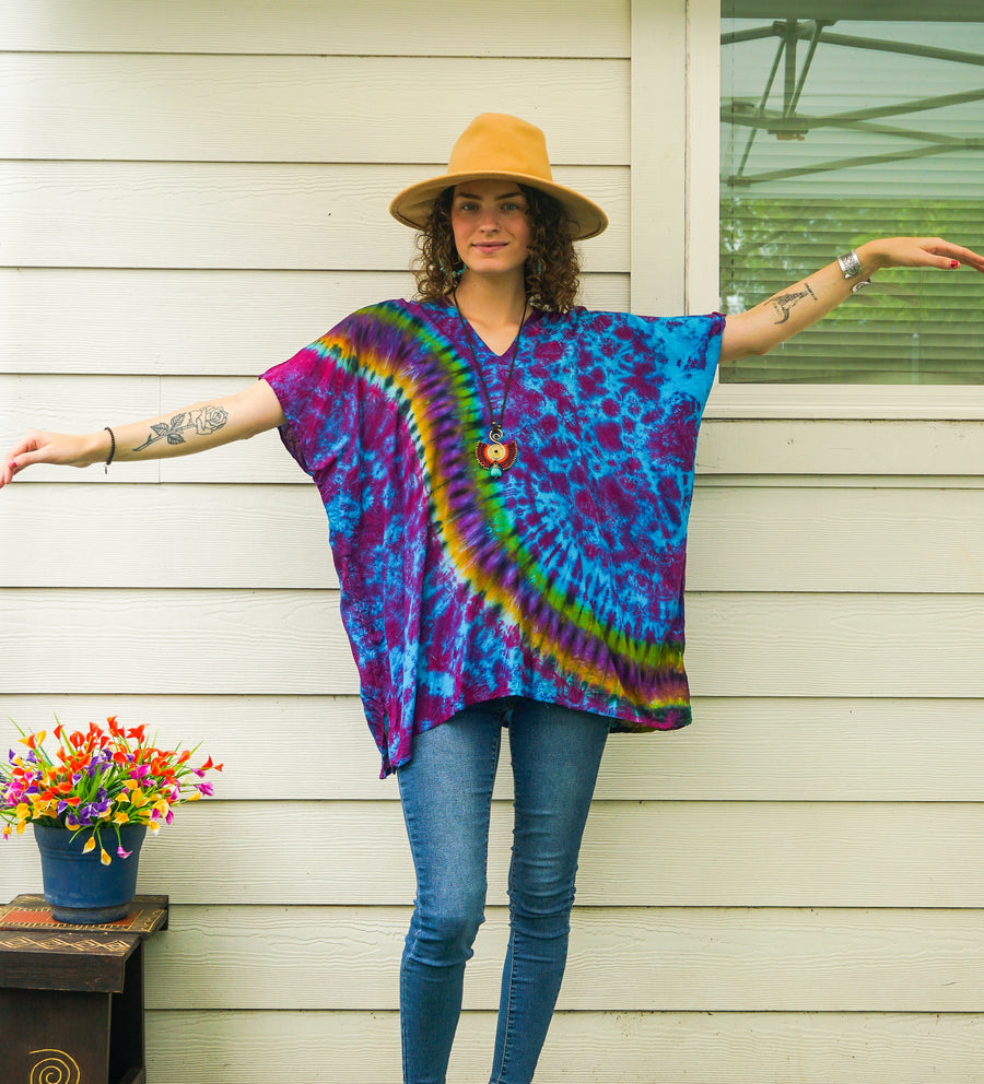 Aurora Waves Boho Poncho Top – Hand-Dyed Flow Tunic