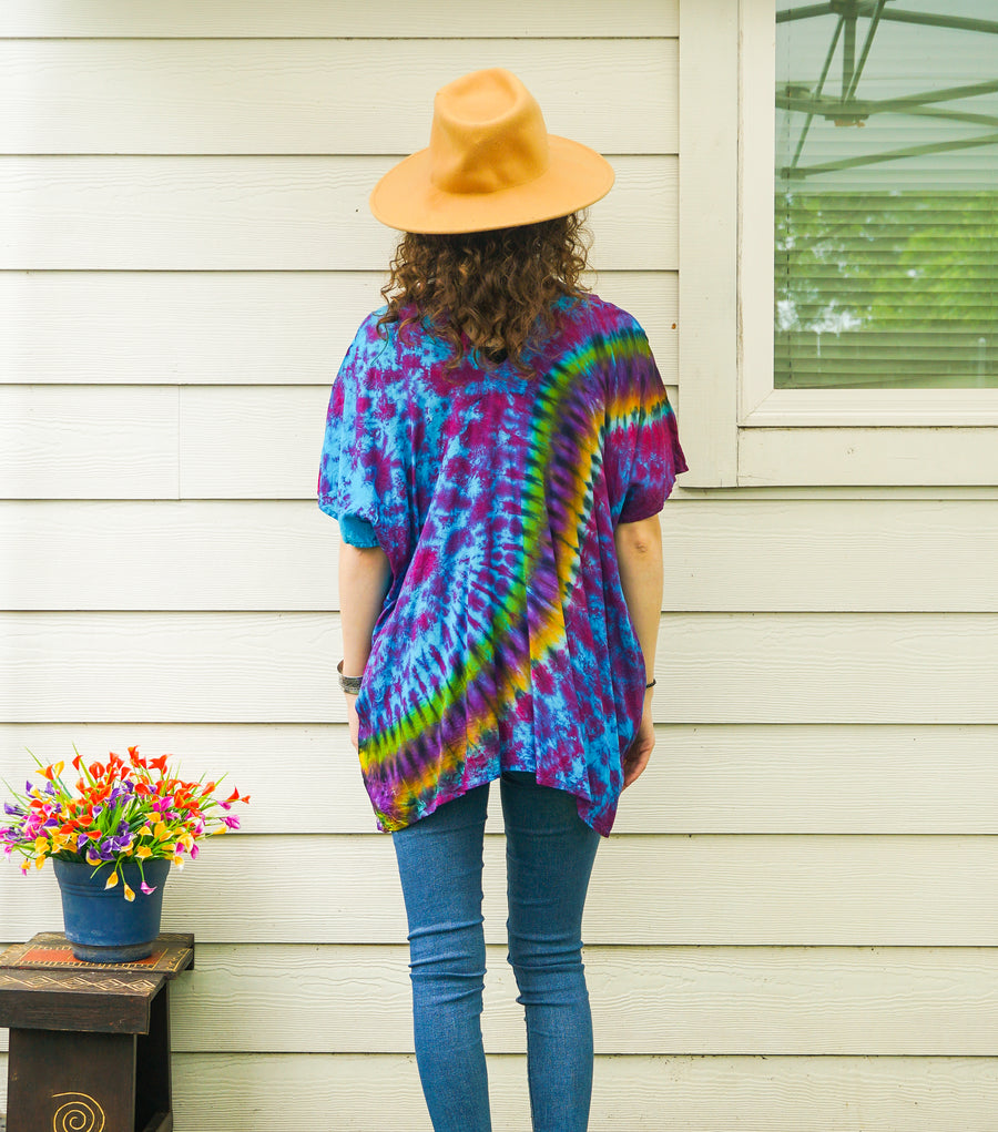Aurora Waves Boho Poncho Top – Hand-Dyed Flow Tunic
