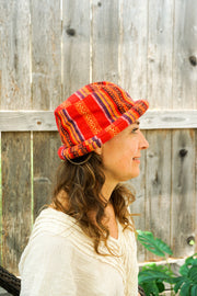 Handmade Boho Woven Bucket Hat – Sunset Red
