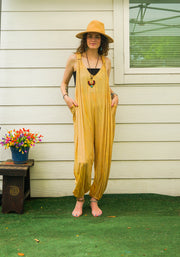 Honey Sand Hand Dyed Dungarees Overalls Jumpsuit with Pockets