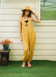 Honey Sand Hand Dyed Dungarees Overalls Jumpsuit with Pockets