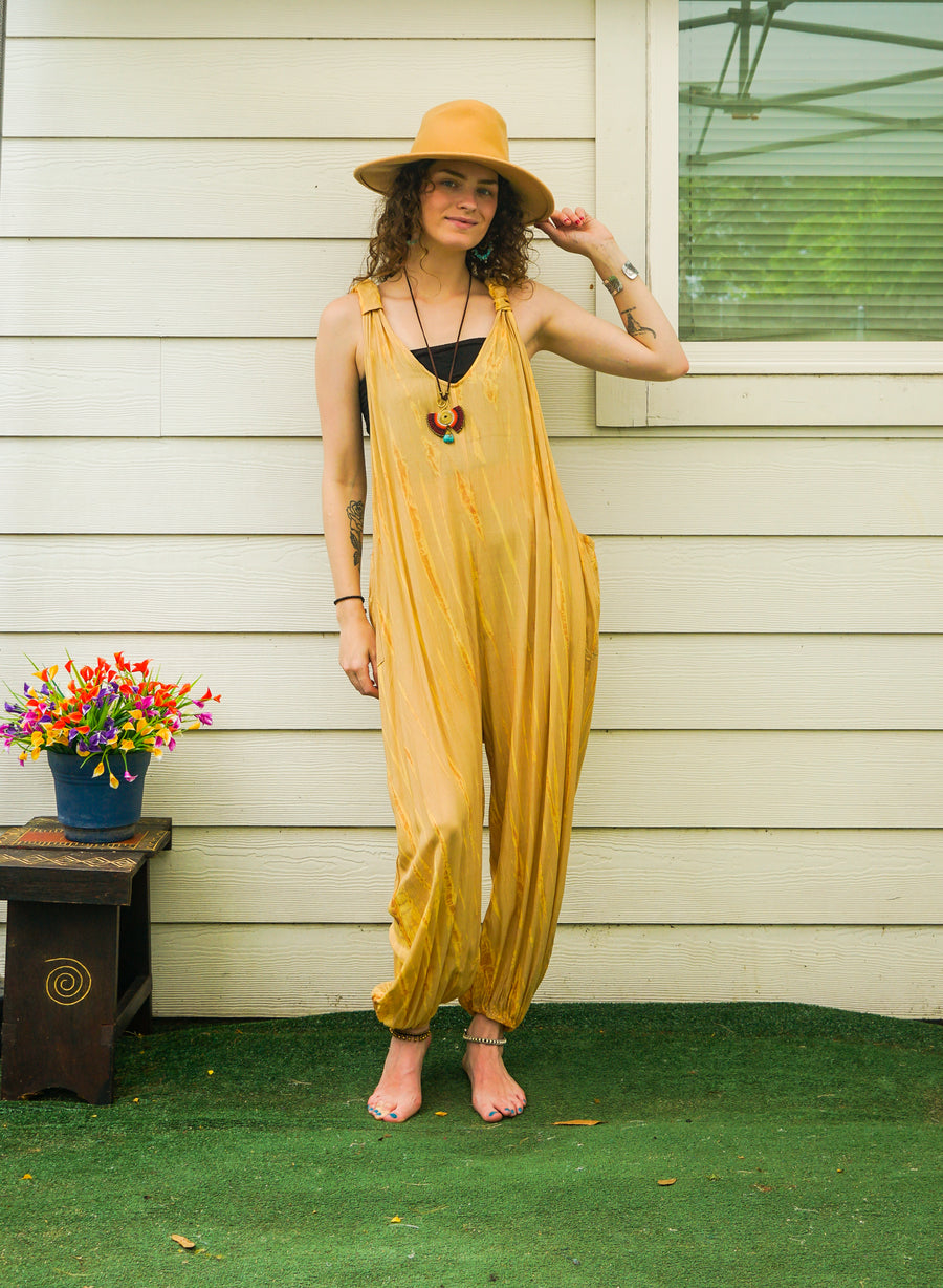 Honey Sand Hand Dyed Dungarees Overalls Jumpsuit with Pockets