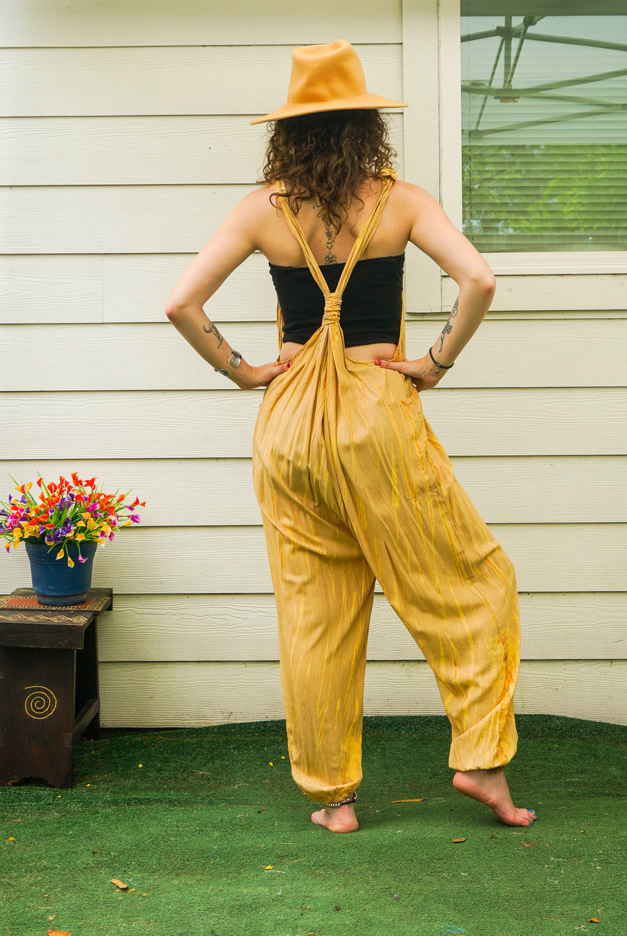 Honey Sand Hand Dyed Dungarees Overalls Jumpsuit with Pockets