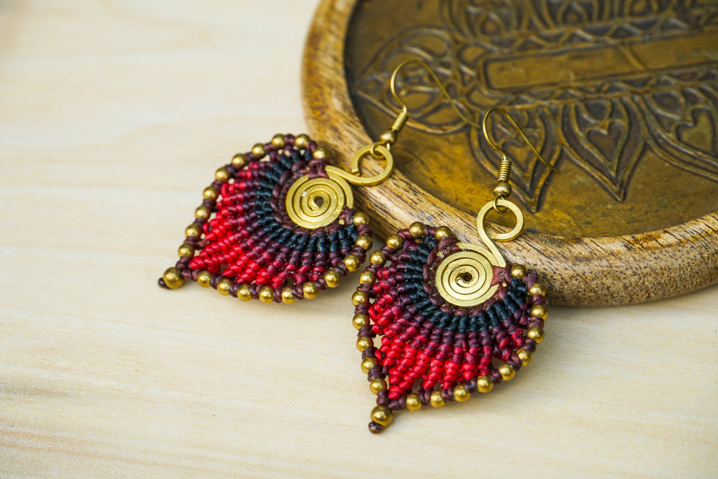 Crimson Eclipse Micro Macrame Boho Earrings