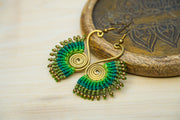 Emerald Whispers Micro Macrame Boho Earrings