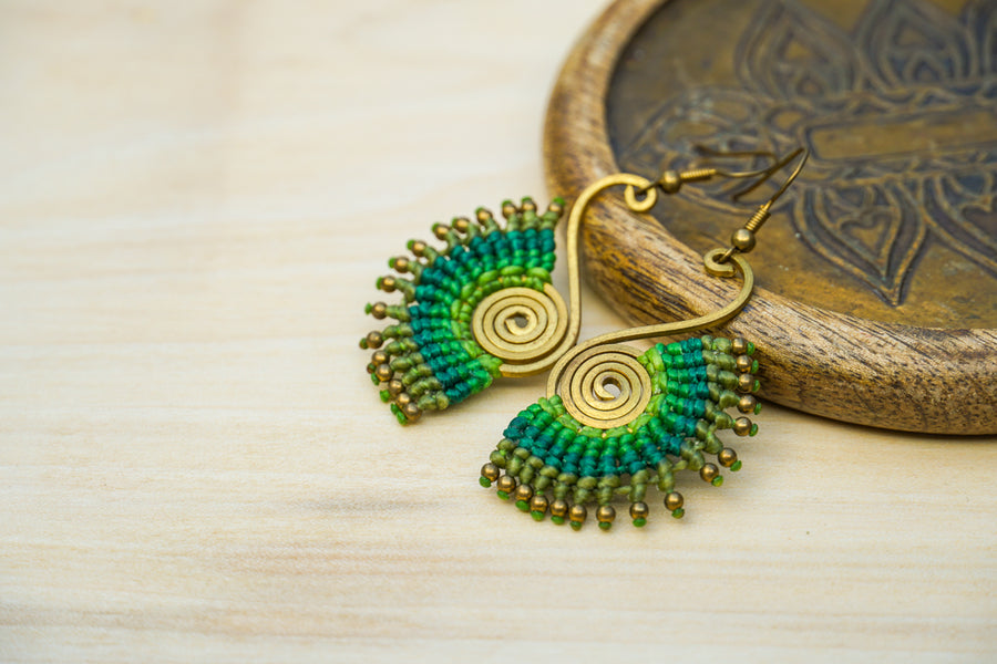 Emerald Whispers Micro Macrame Boho Earrings