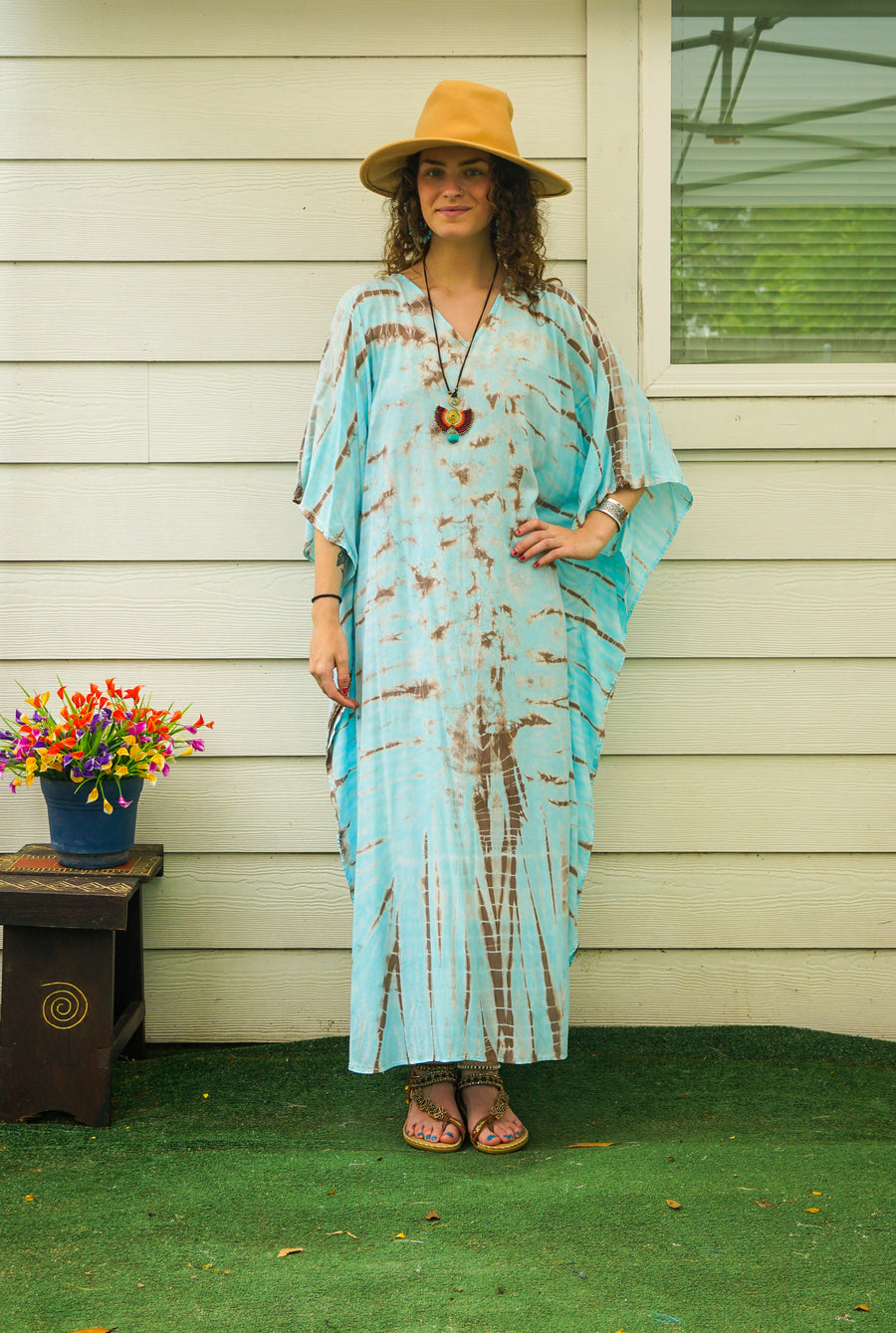 Turquoise Earth Kaftan Dress