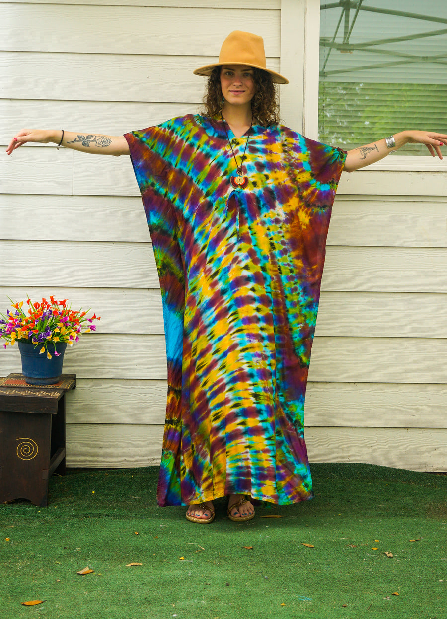 Rainbow Current Hand-Dyed Kaftan Dress