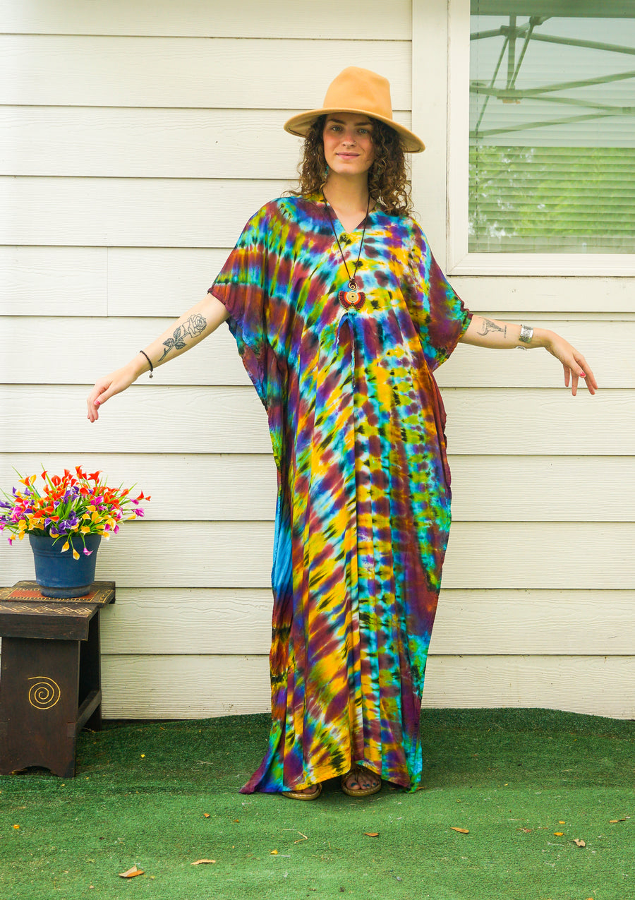 Forest Prism Tie-Dye Kaftan Dress
