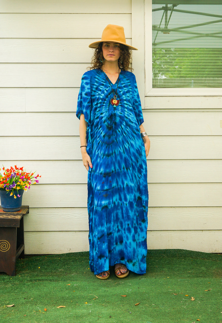 Ocean Pulse Tie-Dye Kaftan Dress