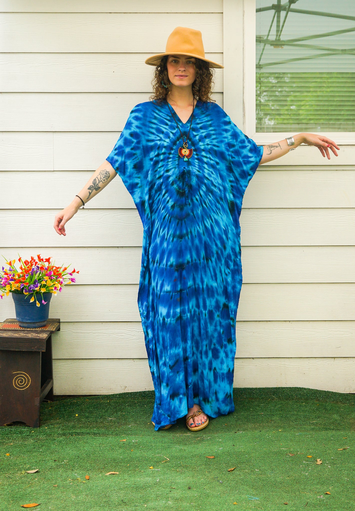 Ocean Pulse Tie-Dye Kaftan Dress