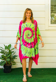 Lemon Summer Tie-Dye Beach Cover Up Kaftan