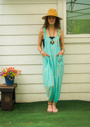 Mint Sand Hand Dyed Dungarees Overalls Jumpsuit with Pockets