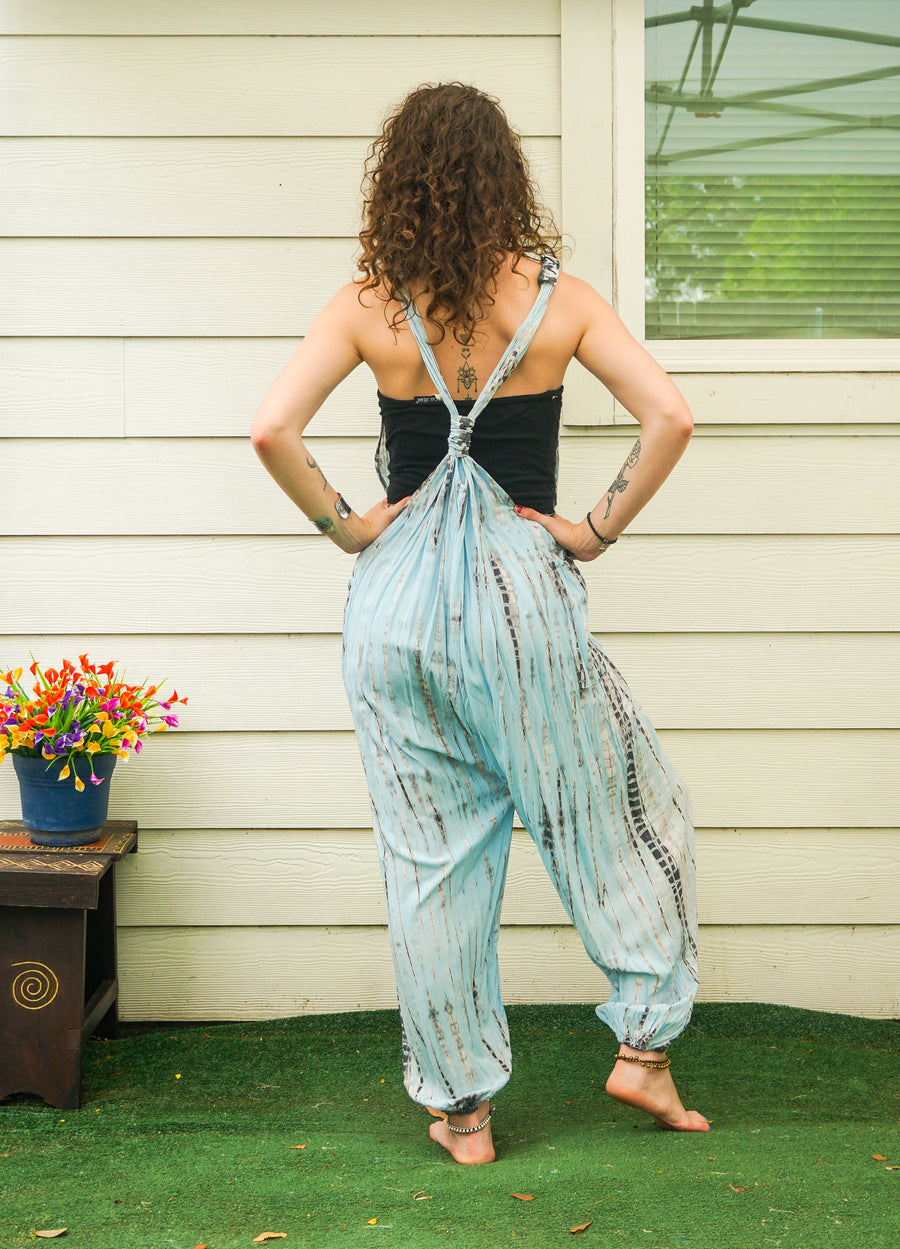 Silver Sky Hand Dyed Dungarees Overalls Jumpsuit with Pockets